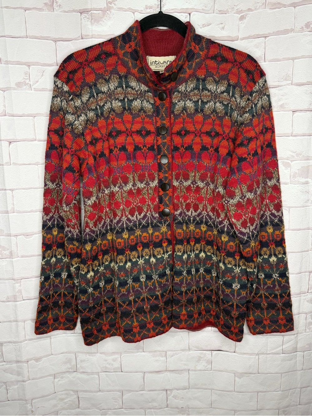 IntiWara Alpaca Fair Isle Cardigan Sweater | Size Medium
